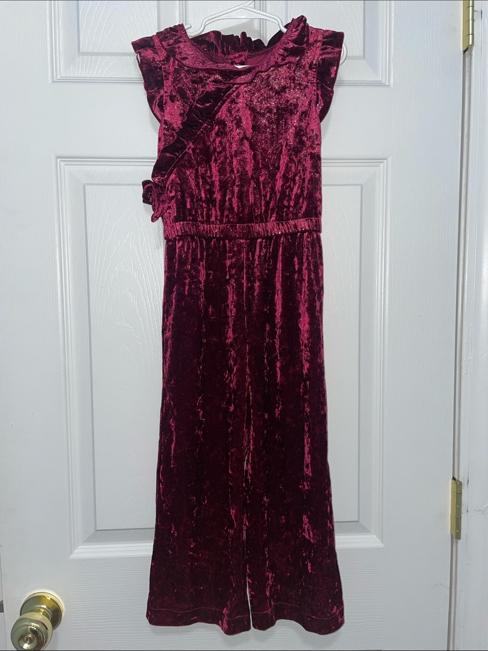 Girls' Velvet Ruffle Formal Dress in Burgundy
